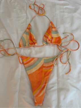 Skatie Orange, Yellow & Green Swirl Tie-String Bikini